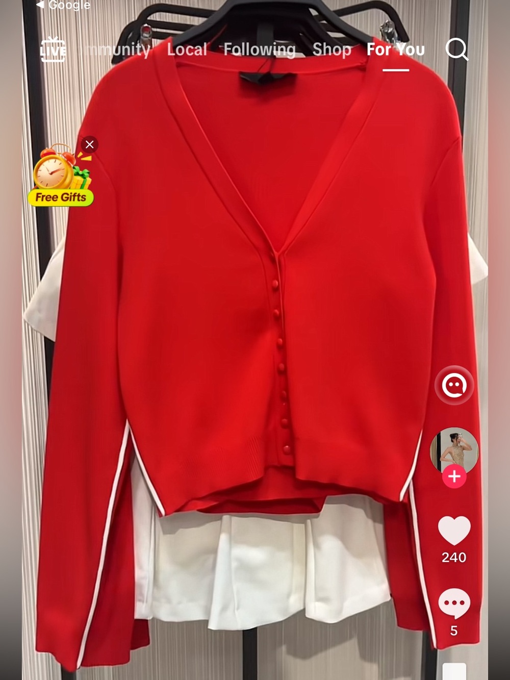 Zara Red V‑Neck Button Cardigan with White Trim- never worn